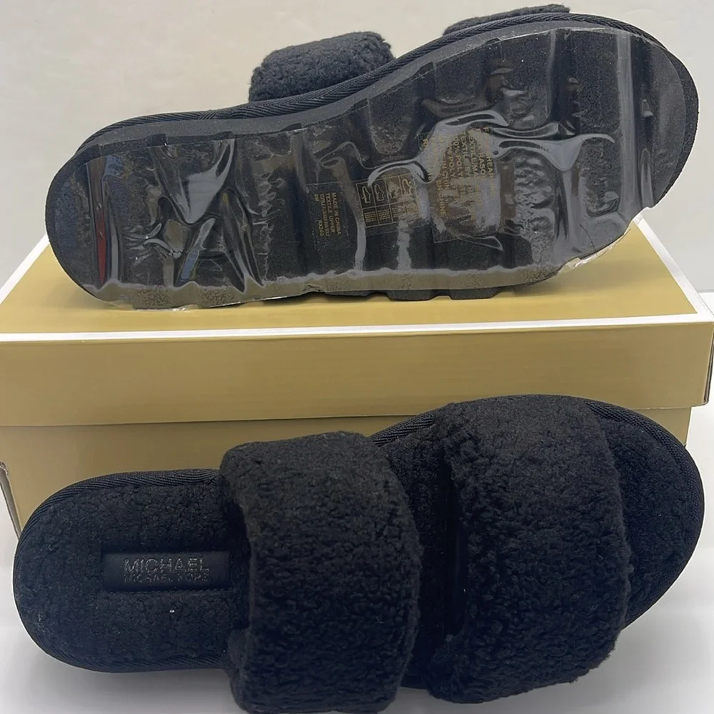Michael Kors Black Faux Shearling Slides - Picture 3 of 16